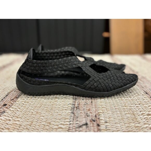 Zee Alexis Womens Black Woven Sandal Flats 8.5 Casual Strappy Slip-On Design Com - Picture 1 of 7